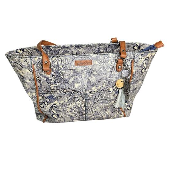 Sakroots Metro 2 Handle Tote Bag Navy and White Durable Purse Coated Canvas Bag - Picture 1 of 16